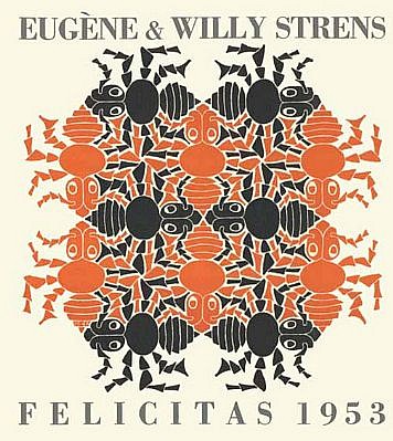 MC Escher, Earth II (New Year's Greeting Card 1953) (B. 382), 1952
woodcut in blue-grey and orange, printed from two blocks, with letterpress typography in grey, 6 1/8 x 5 3/8 inches
Escher was commission to design these greeting cards by the Strens and Asselberg families.  "The Four Elements" (Earth, Air, Fire, Water) for four sequential New Year's cards.
ESCH0143
$3,500
