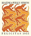MC Escher, Fire (New Year's Greeting Card 1955) (B. 384)
1952, woodcut in yellow and orange, printed from two blocks, with letterpress typography in grey
