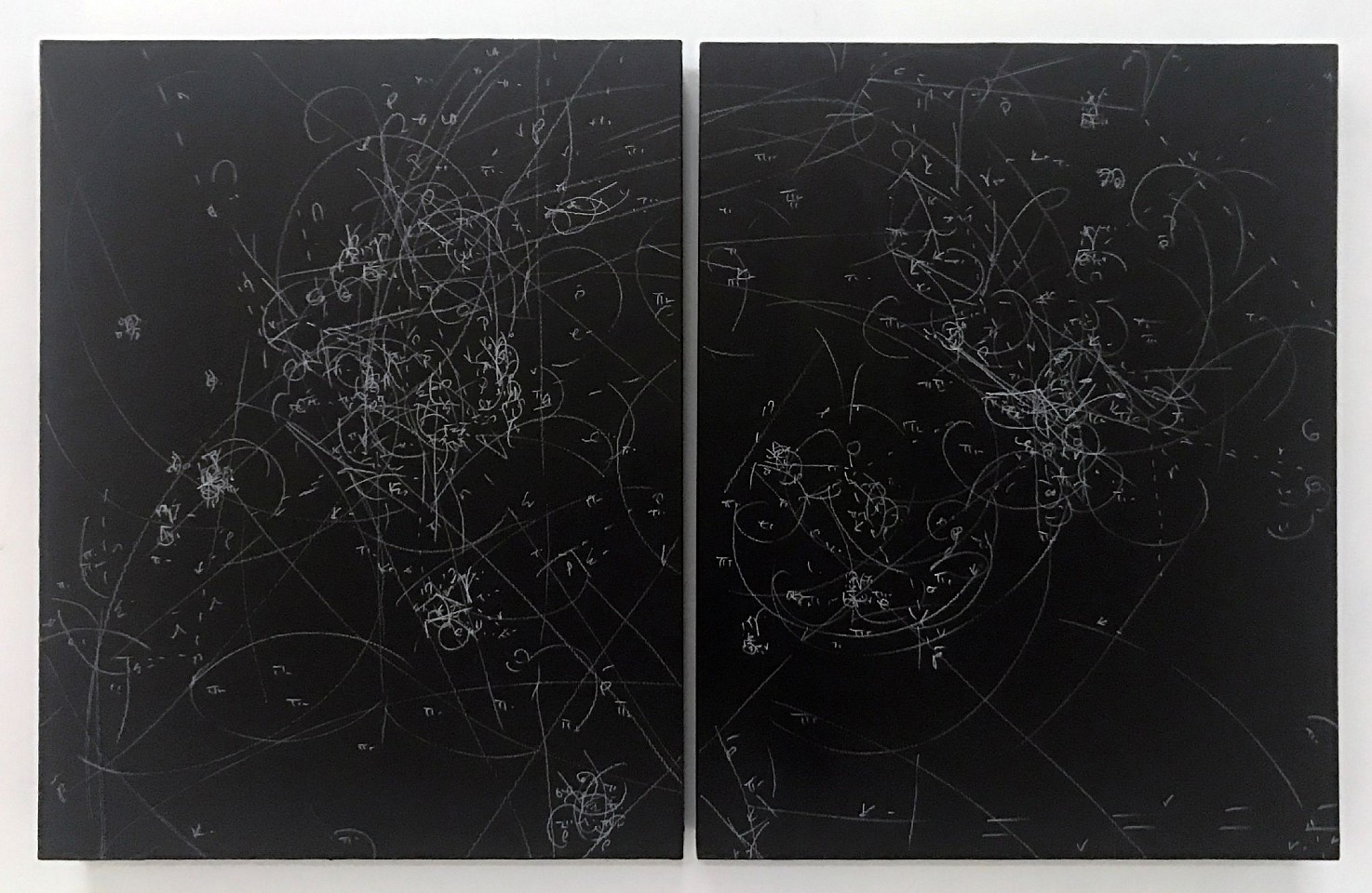 Kysa Johnson, Blow Up 328 - the long goodbye - subatomic decay patterns and the Messier 78 Region, 2017
fixed chalk on blackboard, 14 x 22 in.
JOHK00006
$5,500