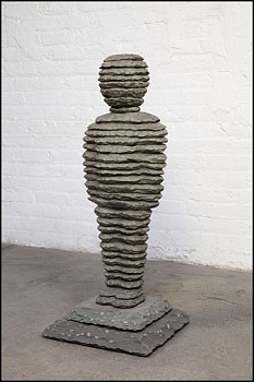 Boaz Vaadia Milka (#121) (2013), bronze and bluestone sculpture, 35 x 16 x 16 inches. A stacked, abstracted human form, reflecting Vaadia&acirc;s use of natural materials and stratified layering, inspired by archaeological and environmental influences.