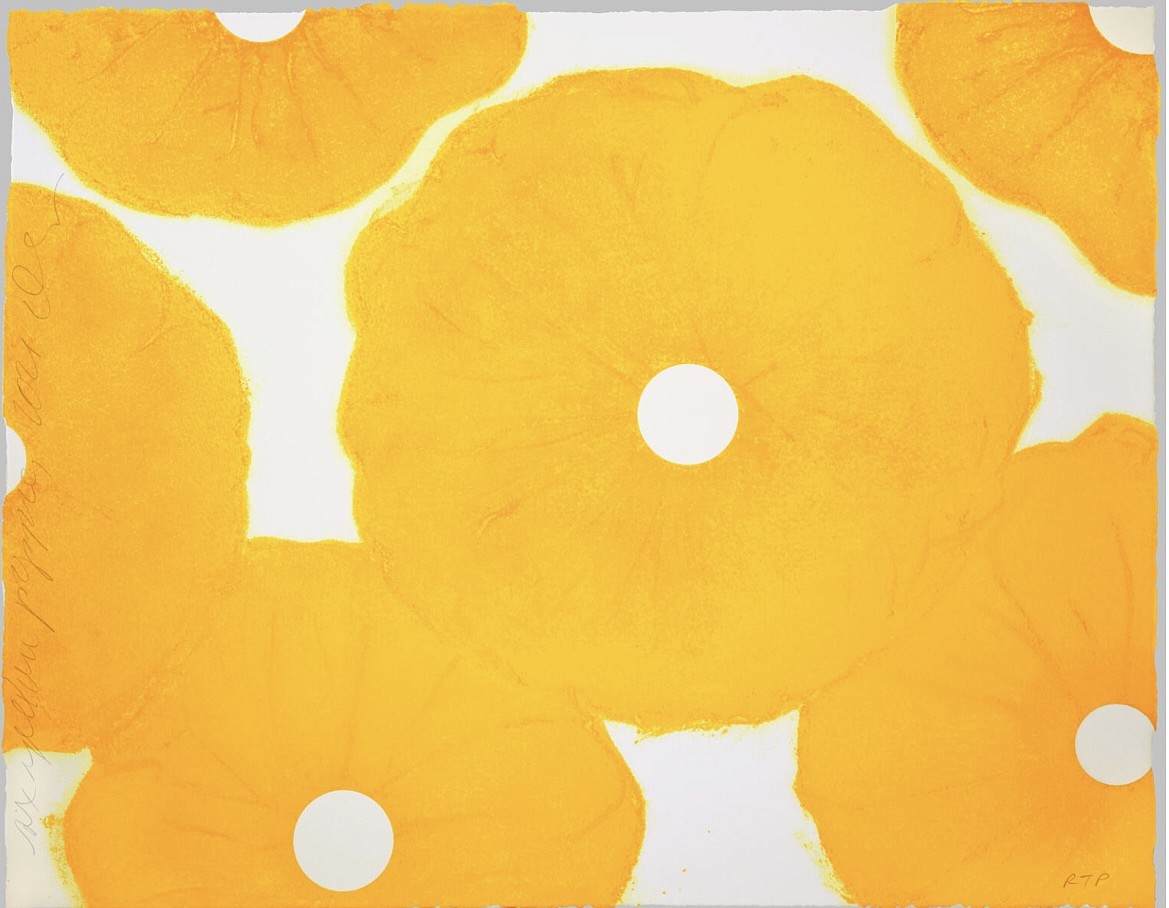 Donald Sultan, Z 6 Yellow Poppies; edition of 60, 2021
Color silkscreen with enamel inks and flocking on Someset Satin White with deckle edge, 30 x 38 in.
SULT00139
$5,000